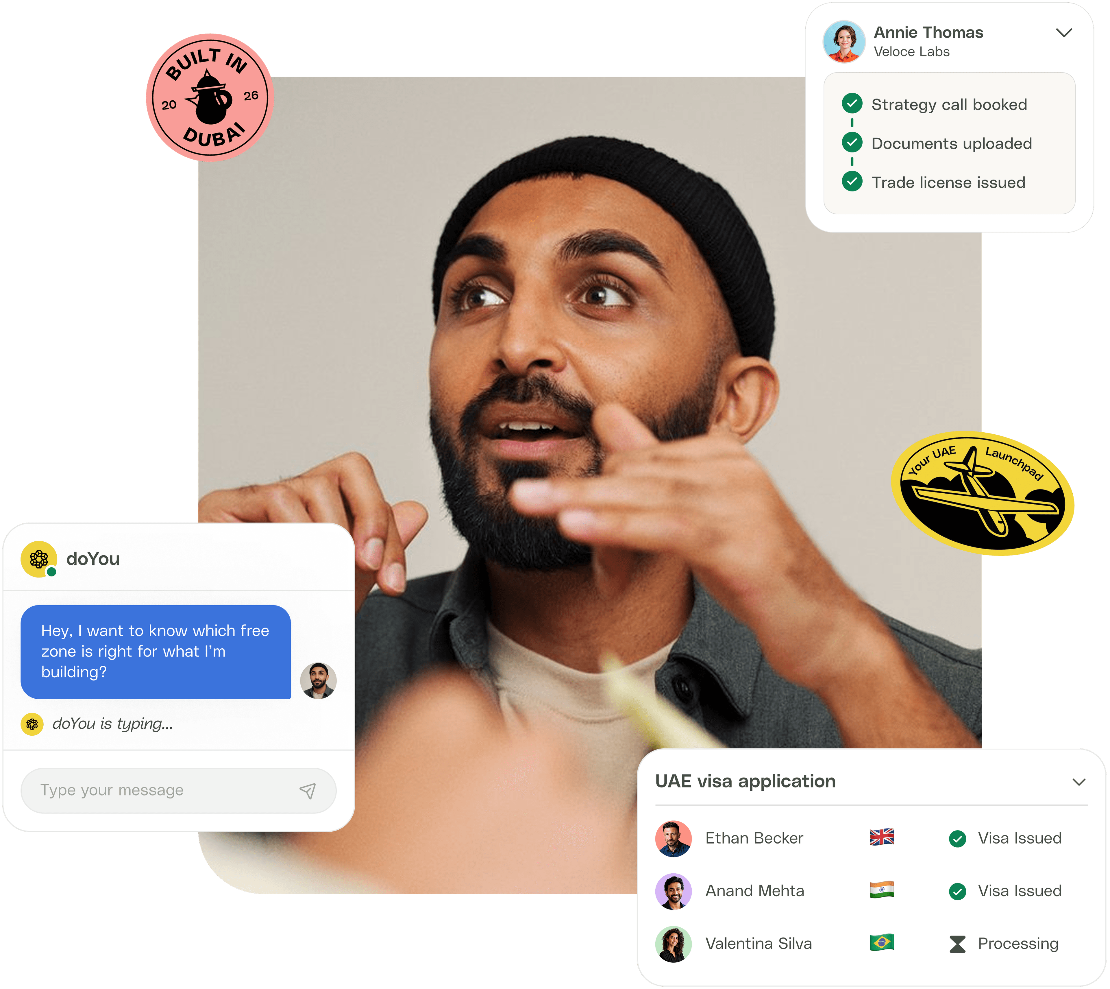 Founder consultation — doYou onboarding checklist, visa statuses, and 'Built in Dubai' badges