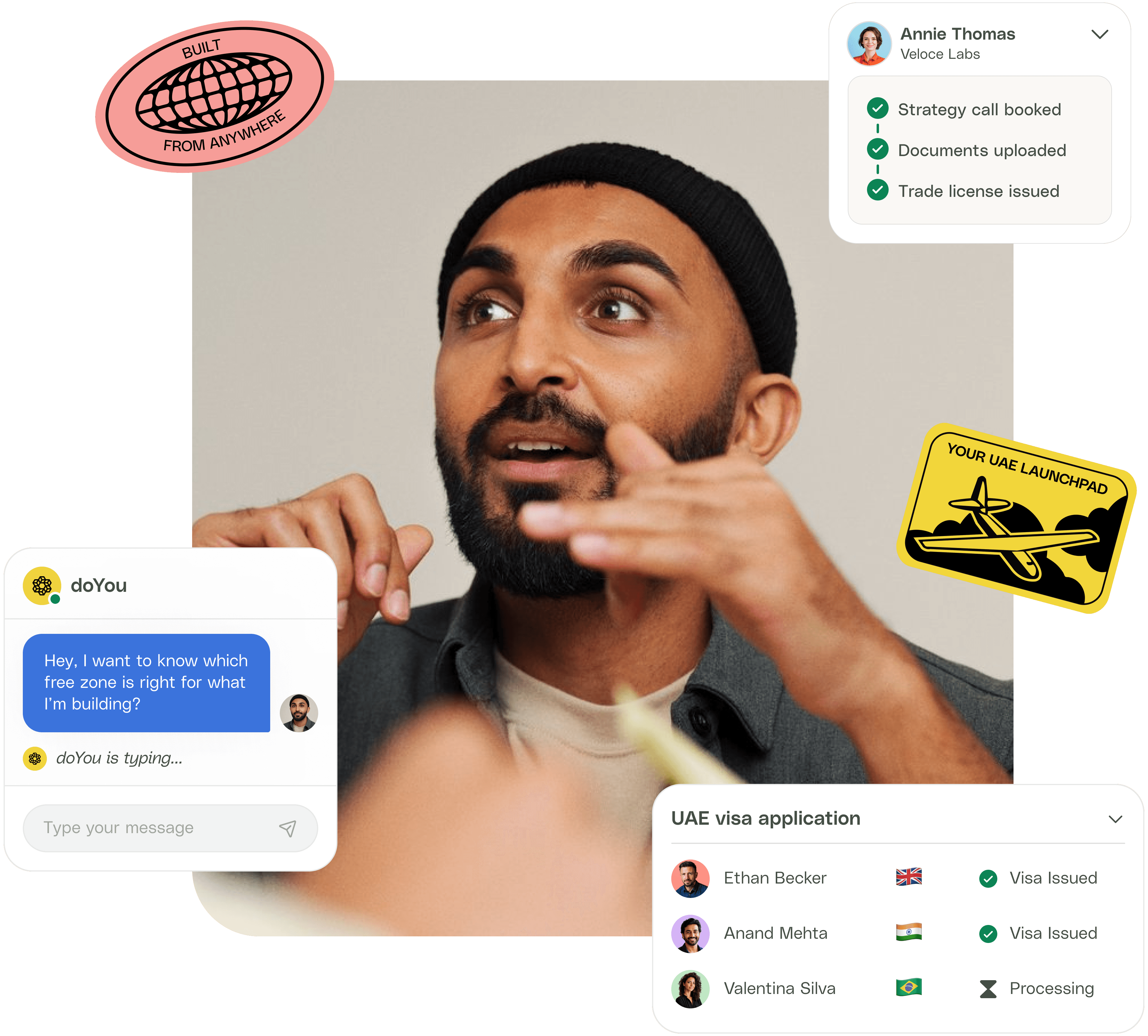 Founder consultation — doYou onboarding checklist, visa statuses, and 'Built in Dubai' badges